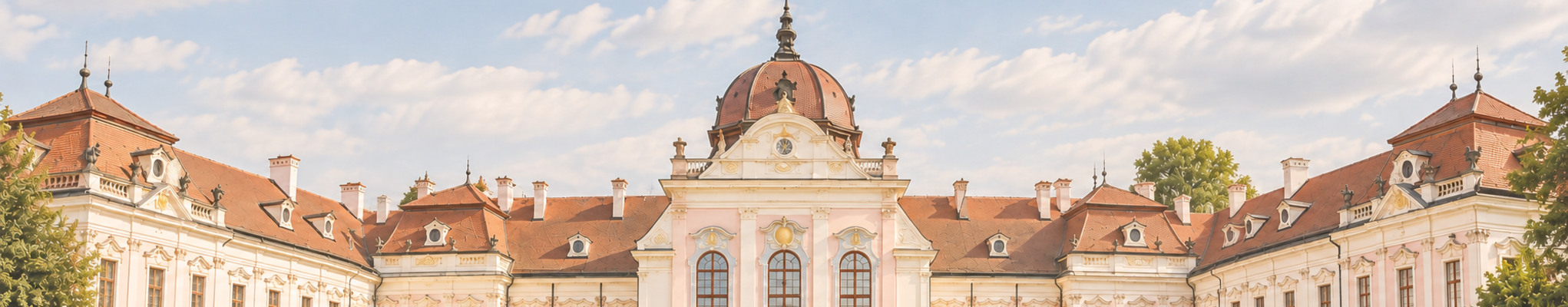 Gödöllői Királyi Kastélyt idéző fejlécillusztráció